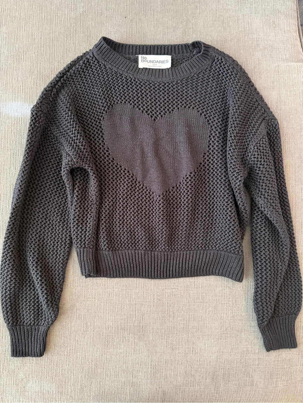 No Boundaries Black Heart Knit Sweater